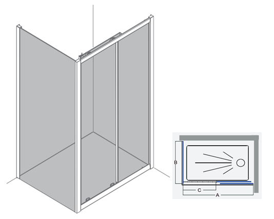 rectangular sliding door front with fixed panel